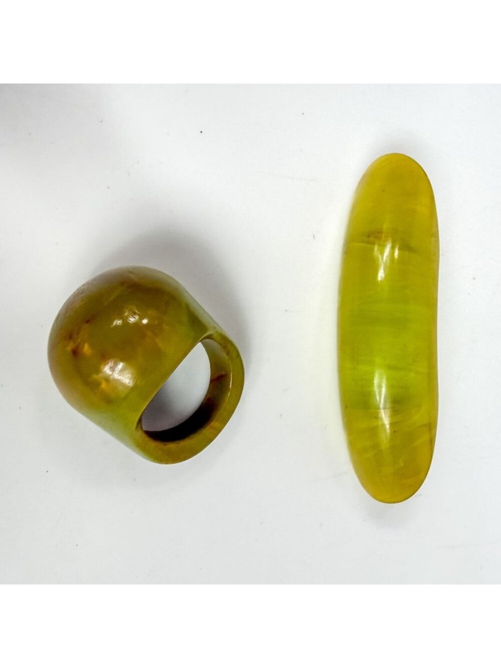 Vintage Bakelite Green Brown Swirl Brooch and High Domed Ring Size 5